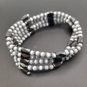 Tiger Eye Hematite Magnetic Wrap Bracelet, Silver Gray Beads, 35 Inches